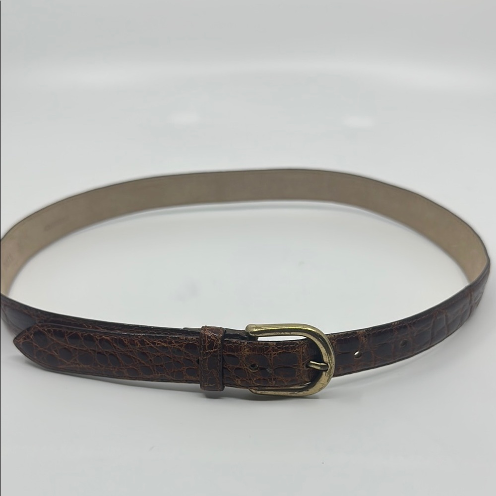 Brown Crocodile Belt with Gold Buckle, Sz Med